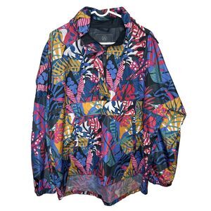 Lauren James Womens XXL Hooded Pullover Anorak Windbreaker Jacket Tropical Flora
